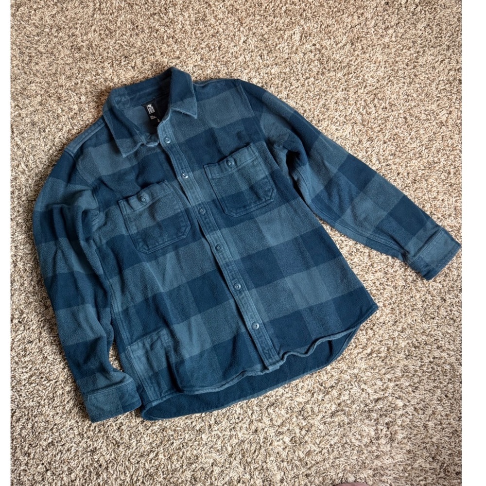 Men's Blue Plaid Button-Up Shirt Jacket